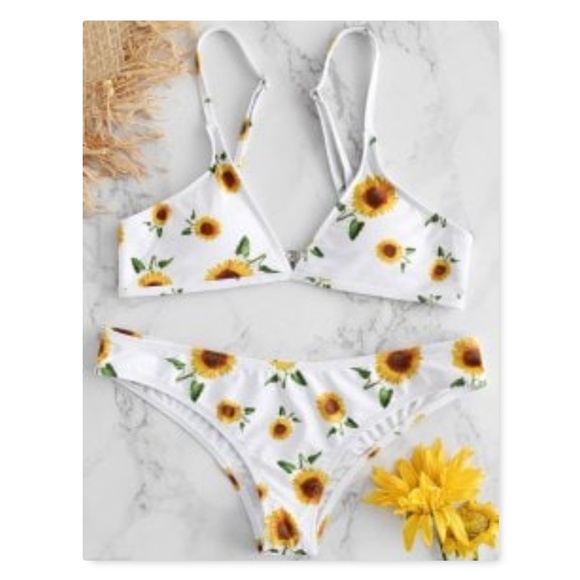 Zaful Other - Zaful sunflower print plunge bikini